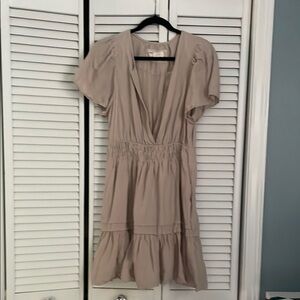 Anthropologie Tan Linen Ruffled Tiered Mini Sundress